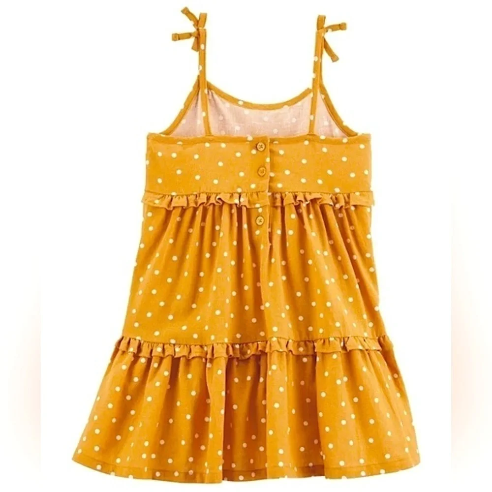 OshKosh B’Gosh Toddler Girl’s Golden Yellow Linen Polka Dot Tiered Dress Size 5T